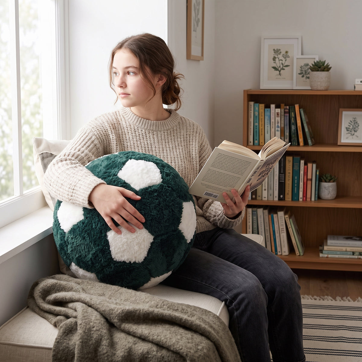 كرة ديكور من CozyFur (زيتوني داكن - أبيض)