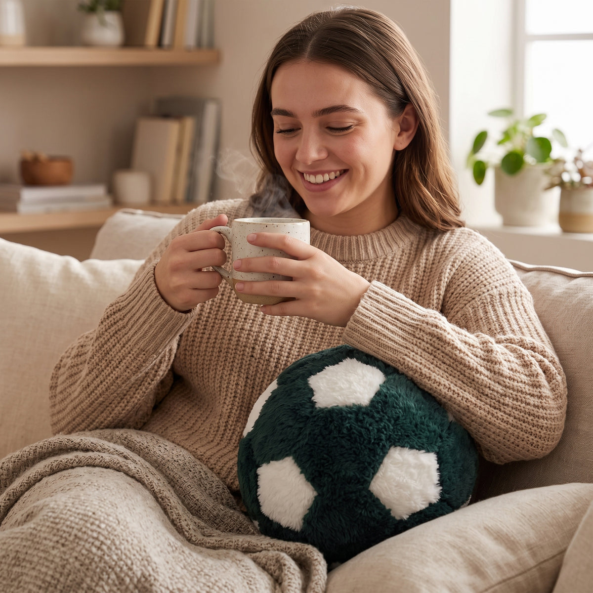 كرة ديكور من CozyFur (زيتوني داكن - أبيض)