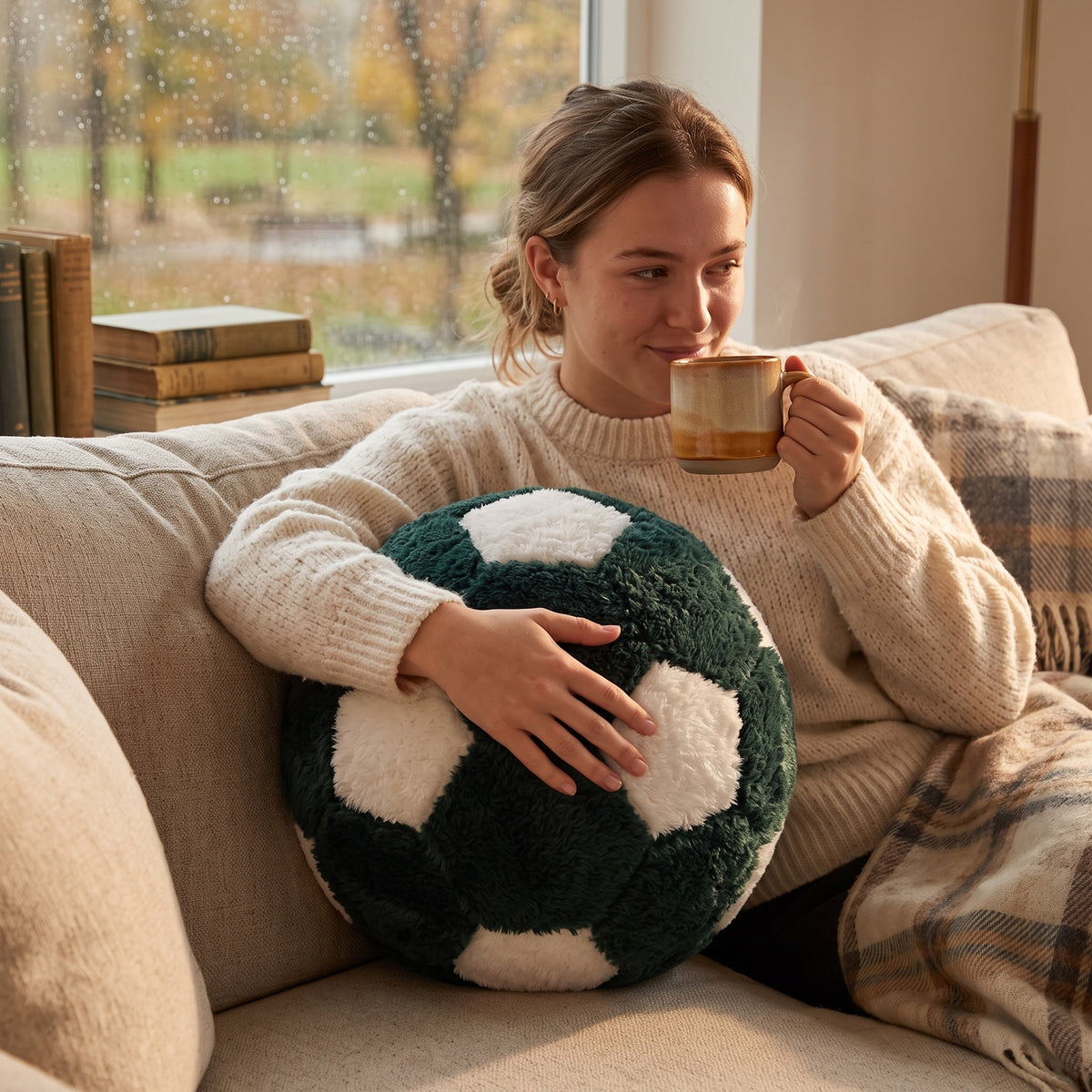 كرة ديكور من CozyFur (زيتوني داكن - أبيض)